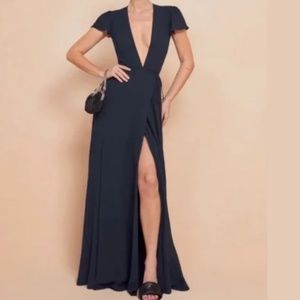 Reformation Rosey Navy Wrap Dress